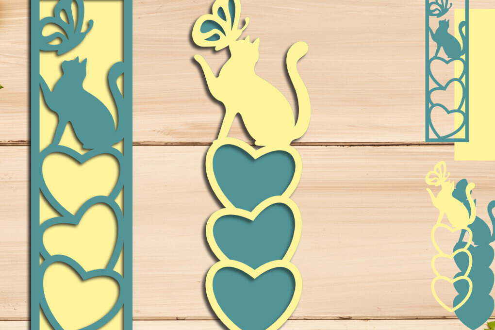 Σετ των 3 Intra απο ξύλο plywood 3mm-4mm πάχος Cat Bookmarks , 3d Layered Bookmark Δίασταση 2x7 cm INTRAFABR-92878012