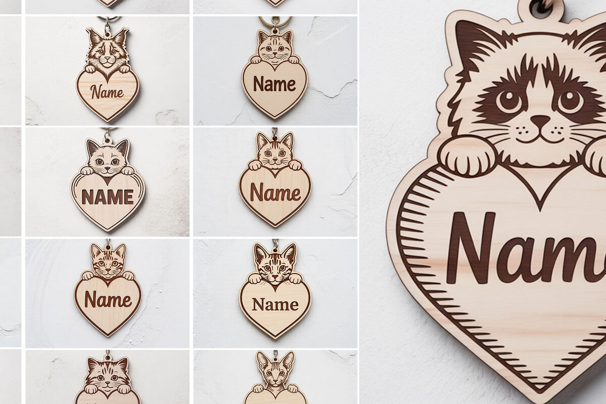 Σετ των 3 Intra απο ξύλο plywood 3mm-4mm πάχος Keychain Cat Breeds Δίασταση 6x6 cm INTRAFABR-122315615