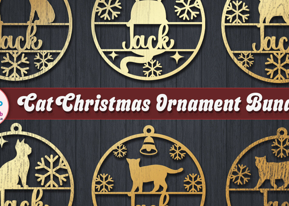 Σετ των 3 Intra απο ξύλο plywood 3mm-4mm πάχος χριστουγεννιάτικων στολιδιών γάτας Δίασταση 8x8 cm INTRAFABR-84203862