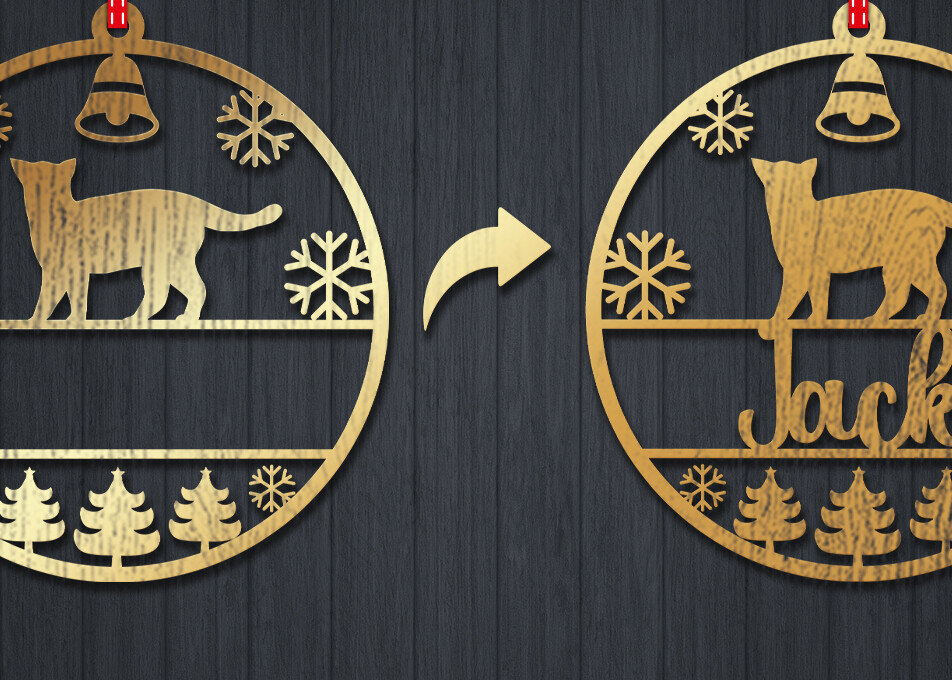 Σετ των 3 Intra απο ξύλο plywood 3mm-4mm πάχος Χριστουγεννιάτικο στολίδι γάτας με 3d Δίασταση 8x8 cm INTRAFABR-84203630