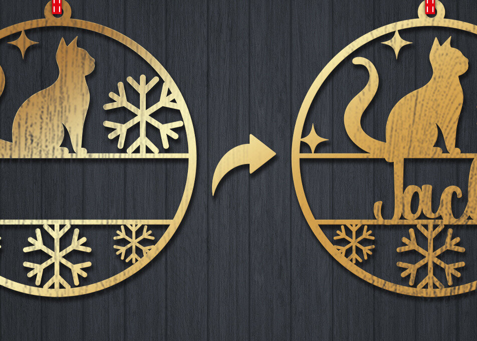 Σετ των 3 Intra απο ξύλο plywood 3mm-4mm πάχος Χριστουγεννιάτικο στολίδι γάτας με 3d Δίασταση 8x8 cm INTRAFABR-84203652