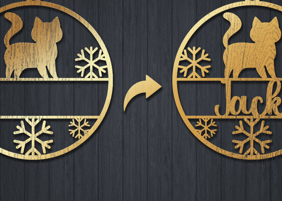 Σετ των 3 Intra απο ξύλο plywood 3mm-4mm πάχος Χριστουγεννιάτικο στολίδι γάτας με 3d Δίασταση 8x8 cm INTRAFABR-84203679