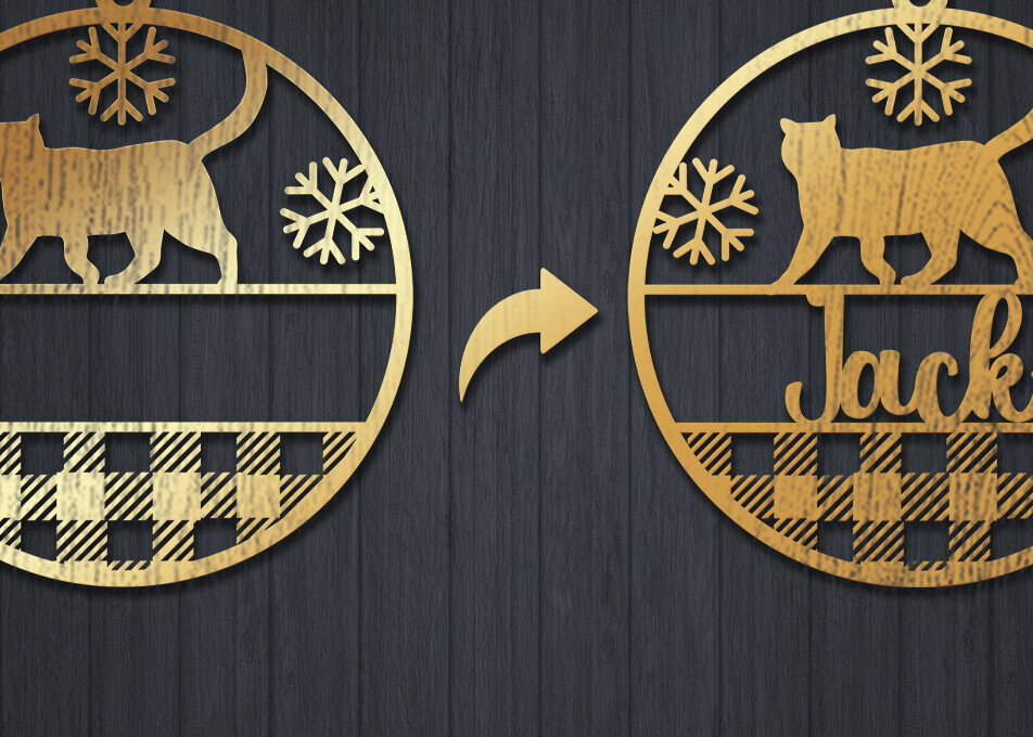 Σετ των 3 Intra απο ξύλο plywood 3mm-4mm πάχος Χριστουγεννιάτικο στολίδι γάτας με 3d Δίασταση 8x8 cm INTRAFABR-84203584