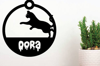 Σετ των 3 Intra απο ξύλο plywood 3mm-4mm πάχος κοπής με λέιζερ Χριστουγεννιάτικο στολίδι γάτα Δίασταση 8x8 cm INTRAFABR-75340073