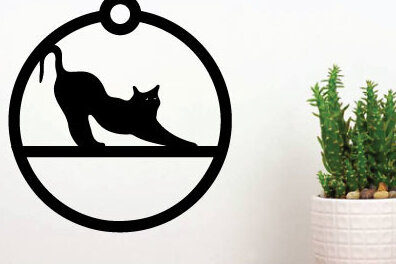 Σετ των 3 Intra απο ξύλο plywood 3mm-4mm πάχος κοπής με λέιζερ Χριστουγεννιάτικο στολίδι γάτα Δίασταση 8x8 cm INTRAFABR-75340282