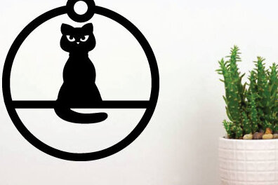 Σετ των 3 Intra απο ξύλο plywood 3mm-4mm πάχος κοπής με λέιζερ Χριστουγεννιάτικο στολίδι γάτα Δίασταση 8x8 cm INTRAFABR-75340368