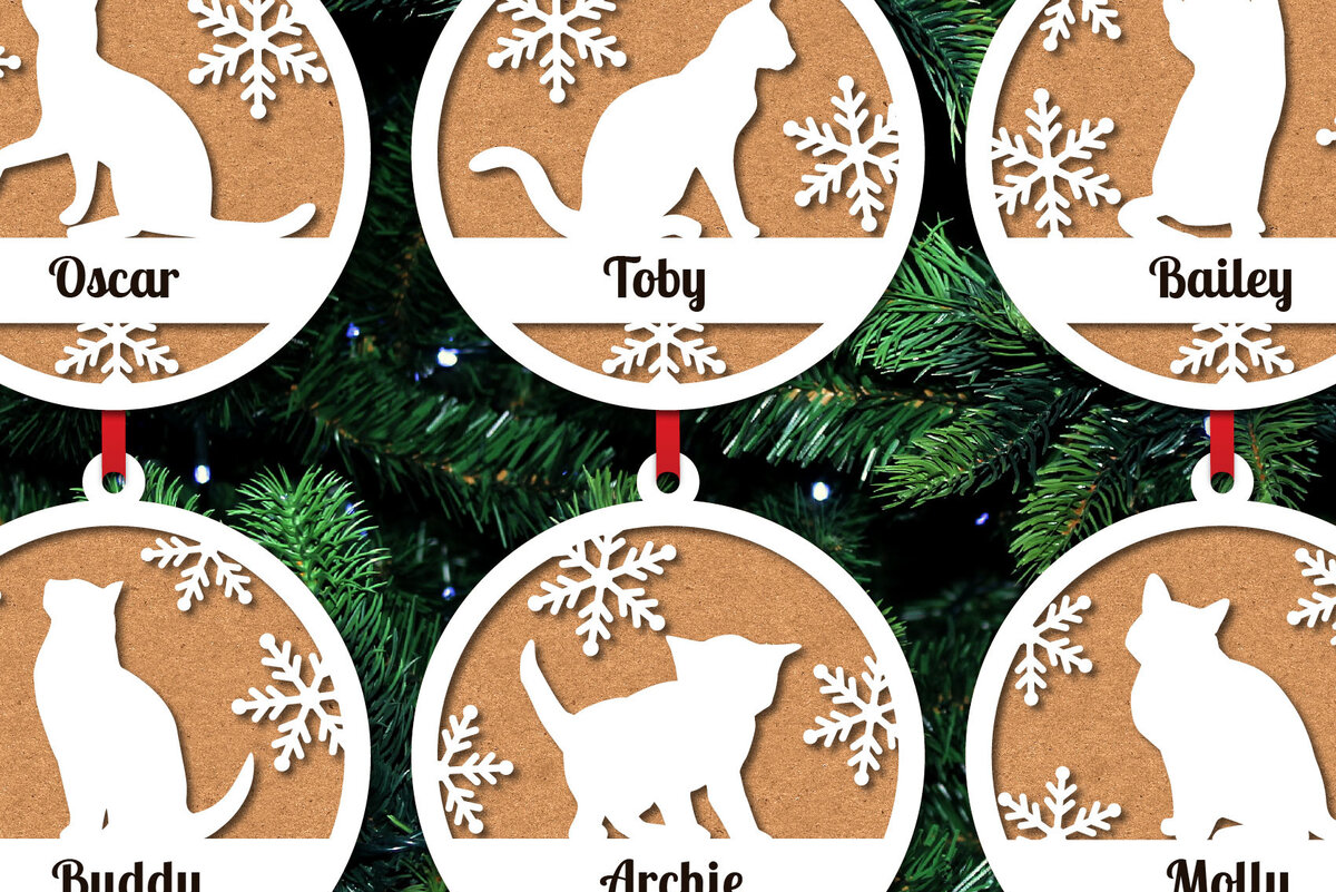 Σετ των 3 Intra απο ξύλο plywood 3mm-4mm πάχος κοπής με λέιζερ Χριστουγεννιάτικο στολίδι γάτα Δίασταση 8x8 cm INTRAFABR-20095996