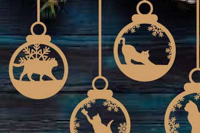 Σετ των 3 Intra απο ξύλο plywood 3mm-4mm πάχος Χριστουγεννιάτικο στολίδι γάτα  Metal Δίασταση 8x8 cm INTRAFABR-86996243