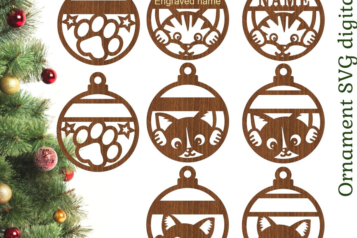 Σετ των 3 Intra απο ξύλο plywood 3mm-4mm πάχος Χριστουγεννιάτικα στολίδια γάτας, 4 χαριτωμένα σχέδια Δίασταση 3x3 cm INTRAFABR-75872094