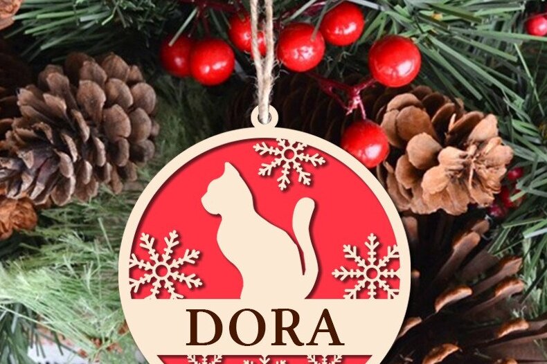 Σετ των 3 Intra απο ξύλο plywood 3mm-4mm πάχος Χριστουγεννιάτικα στολίδια γάτας Γύρος Δίασταση 8x8 cm INTRAFABR-40657854