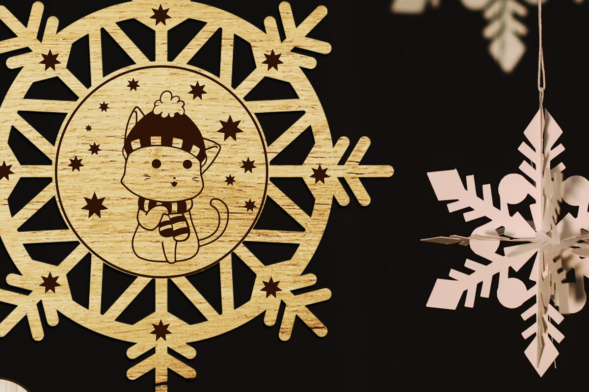 Σετ των 3 Intra απο ξύλο plywood 3mm-4mm πάχος Πρότυπο στολίδι χριστουγεννιάτικο δέντρο γάτα Δίασταση 4x4 cm INTRAFABR-108814509