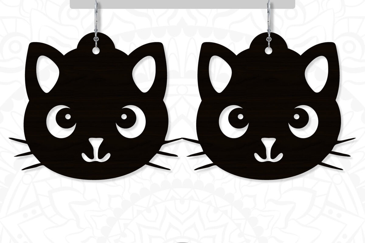 Σετ των 3 Intra απο ξύλο plywood 3mm-4mm πάχος Σκουλαρίκια γάτα, χαριτωμένα σκουλαρίκια γάτας Δίασταση 3x3 cm INTRAFABR-9895859