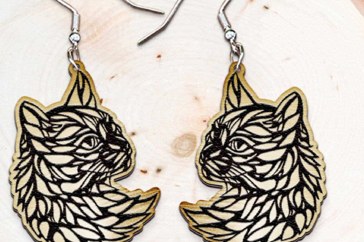 Σετ των 3 Intra απο ξύλο plywood 3mm-4mm πάχος Σκουλαρίκια γάτας χαραγμένο με λέιζερ. Δίασταση 4x4 cm INTRAFABR-120172286