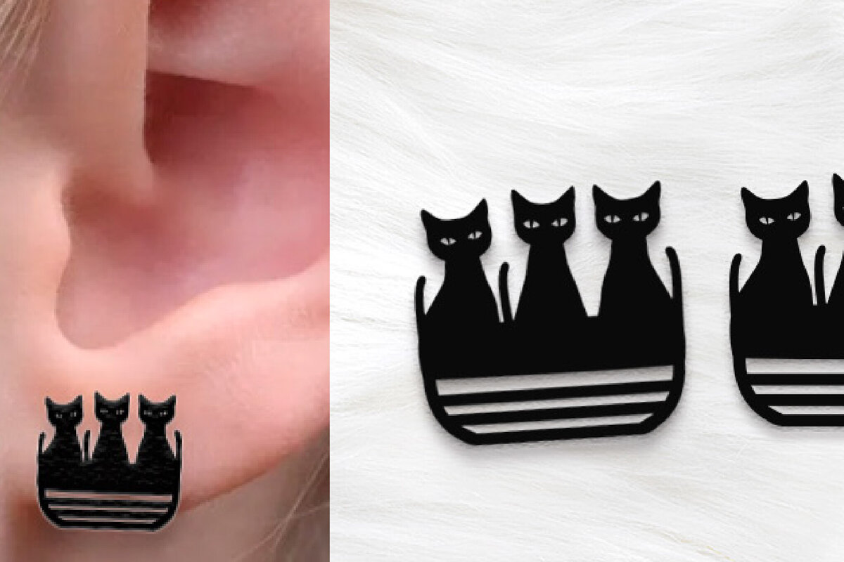 Σετ των 3 Intra απο ξύλο plywood 3mm-4mm πάχος Σκουλαρίκια γάτας . Σιλουέτα γάτας Δίασταση 4x4 cm INTRAFABR-120169121