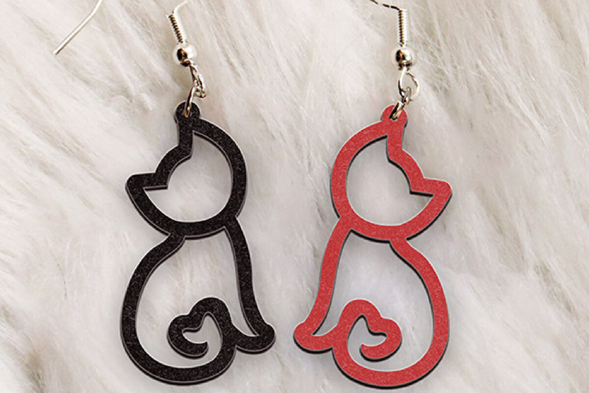 Σετ των 3 Intra απο ξύλο plywood 3mm-4mm πάχος Σκουλαρίκια γάτας . Σιλουέτα γάτας Δίασταση 4x4 cm INTRAFABR-112890091