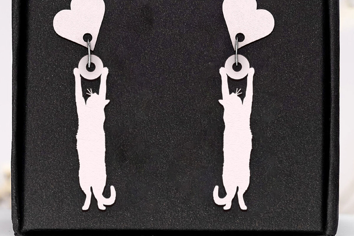 Σετ των 3 Intra απο ξύλο plywood 3mm-4mm πάχος Σκουλαρίκια γάτας . Σιλουέτα γάτας Δίασταση 4x4 cm INTRAFABR-112952110