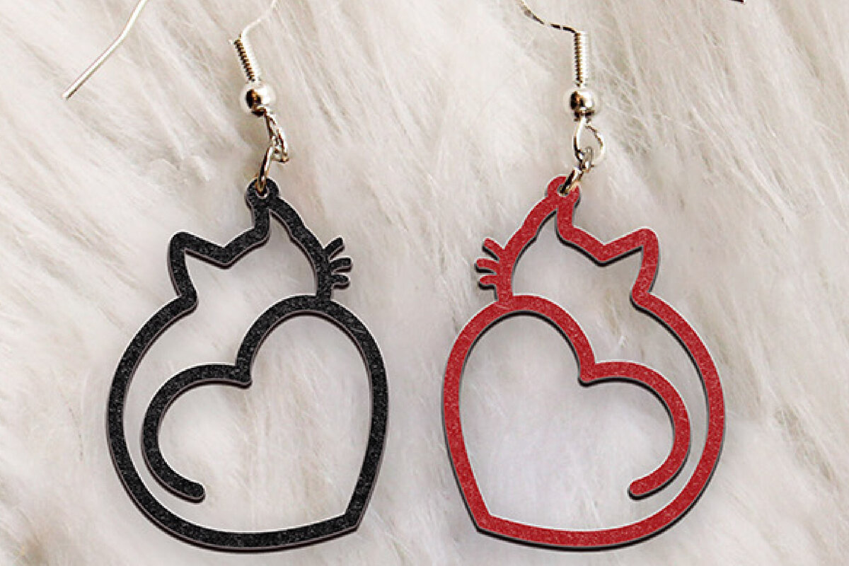 Σετ των 3 Intra απο ξύλο plywood 3mm-4mm πάχος Σκουλαρίκια γάτας . Σιλουέτα γάτας. Δίασταση 4x4 cm INTRAFABR-113003383