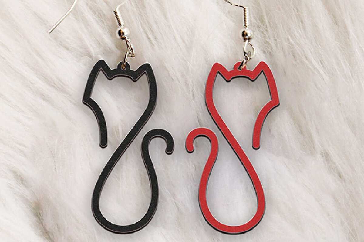 Σετ των 3 Intra απο ξύλο plywood 3mm-4mm πάχος Σκουλαρίκια γάτας . Σιλουέτα γάτας. Δίασταση 4x4 cm INTRAFABR-113007925