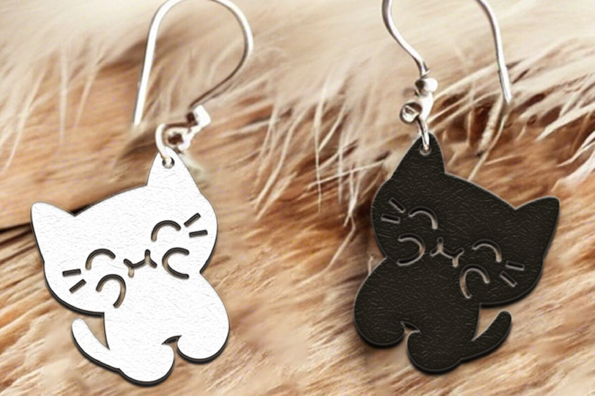 Σετ των 3 Intra απο ξύλο plywood 3mm-4mm πάχος Σκουλαρίκια γάτας . Σιλουέτα γάτας. Δίασταση 4x4 cm INTRAFABR-113291606