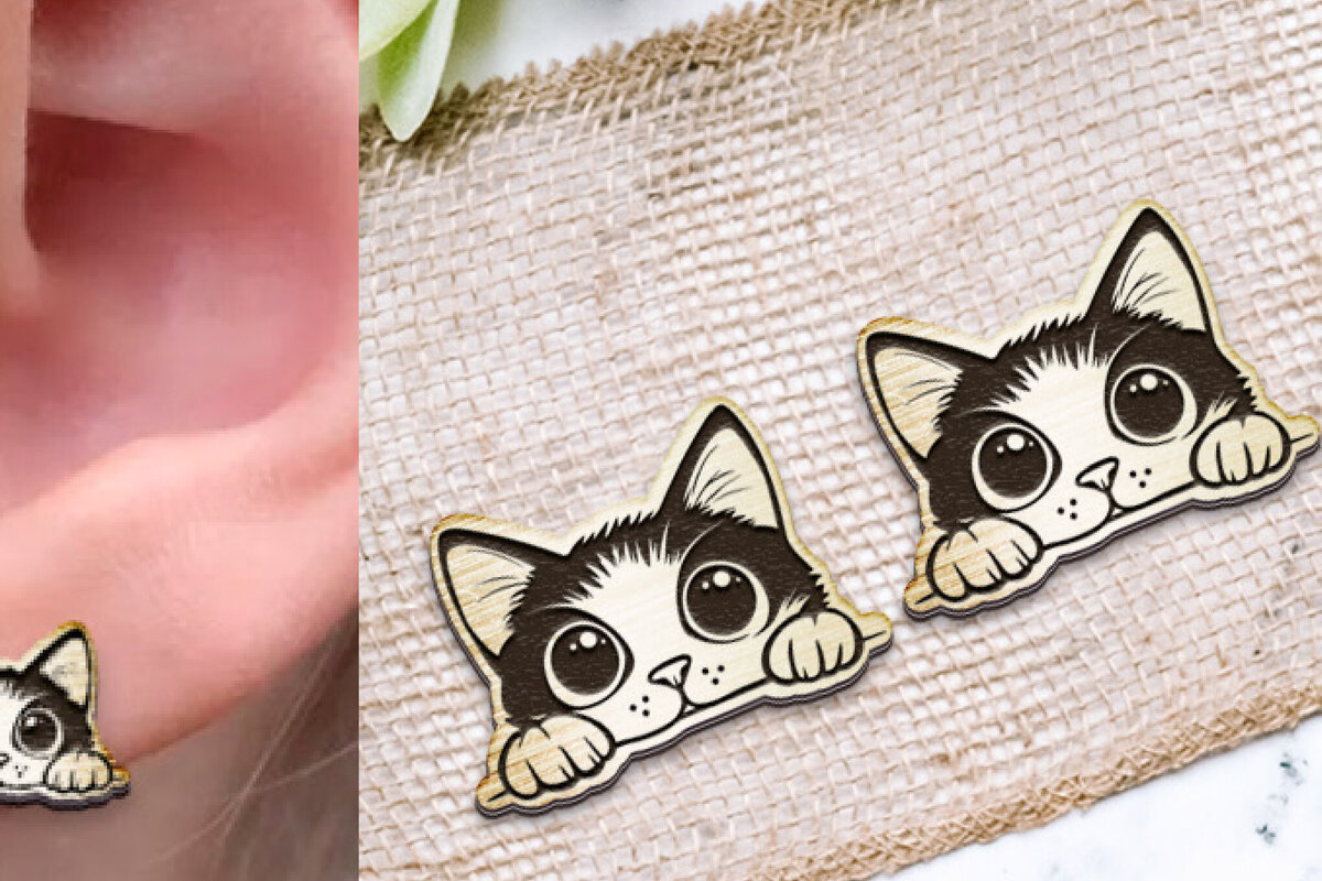 Σετ των 3 Intra απο ξύλο plywood 3mm-4mm πάχος Σκουλαρίκια γάτας . Σιλουέτα γάτας. Δίασταση 4x4 cm INTRAFABR-119500584