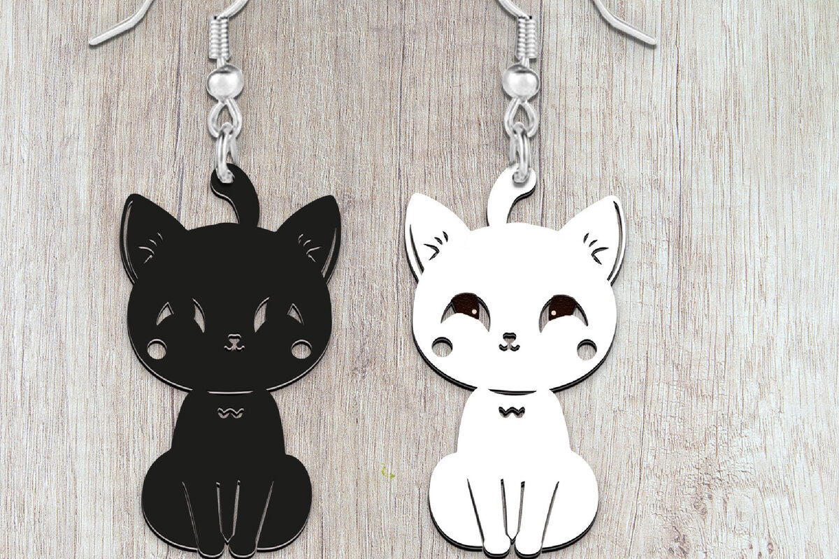 Σετ των 3 Intra απο ξύλο plywood 3mm-4mm πάχος Σκουλαρίκια γάτας . Σιλουέτα γάτας Δίασταση 4x4 cm INTRAFABR-119918845