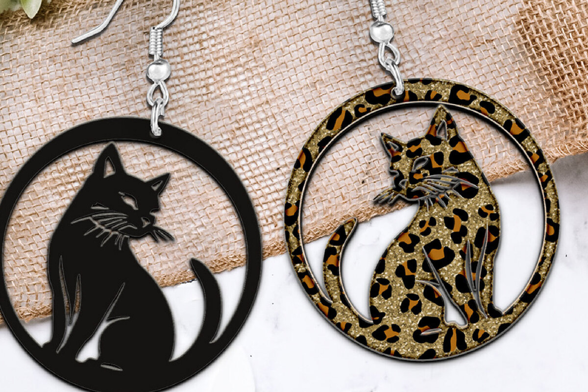 Σετ των 3 Intra απο ξύλο plywood 3mm-4mm πάχος Σκουλαρίκια γάτας . Σιλουέτα γάτας. Δίασταση 4x4 cm INTRAFABR-111699267