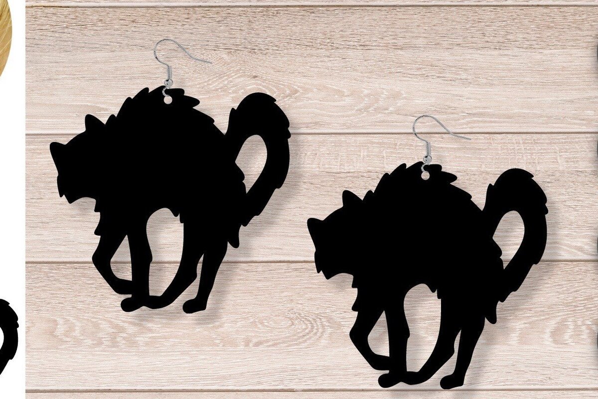 Σετ των 3 Intra απο ξύλο plywood 3mm-4mm πάχος Σκουλαρίκια γάτας , Halloween Δίασταση 3x3 cm INTRAFABR-37054803