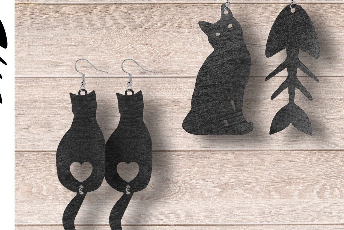 Σετ των 3 Intra απο ξύλο plywood 3mm-4mm πάχος Σκουλαρίκια γάτας , κοπής με λέιζερ γατάκι Δίασταση 3x3 cm INTRAFABR-32502164