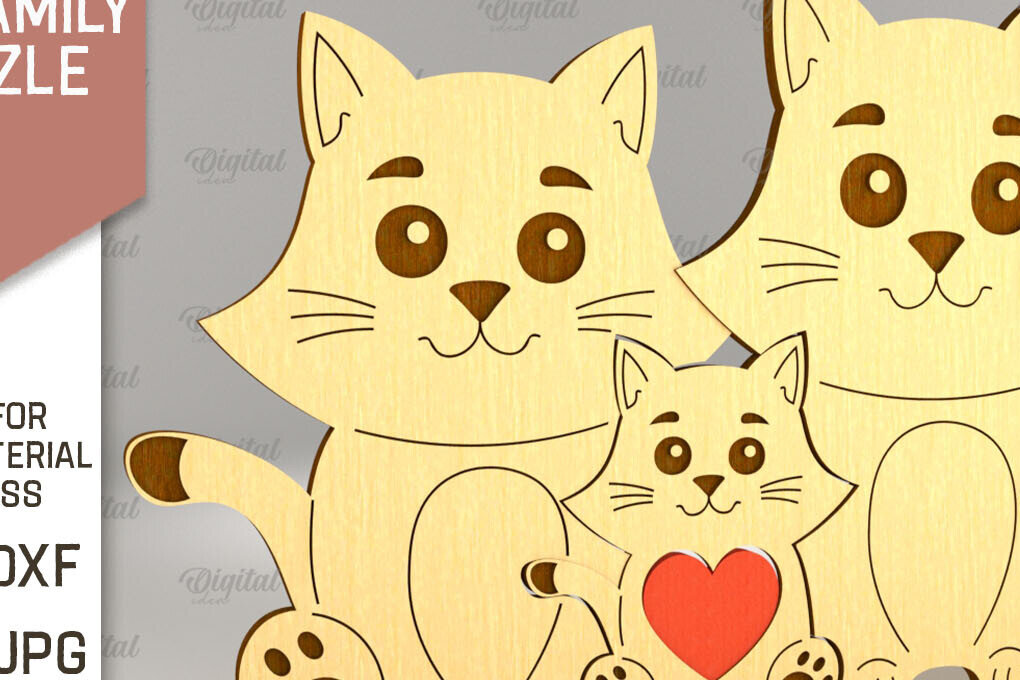 Intra απο ξύλο plywood 3mm-4mm πάχος Cat Family Puzzle . Γάτα Δίασταση 30x20 cm INTRAFABR-90004886