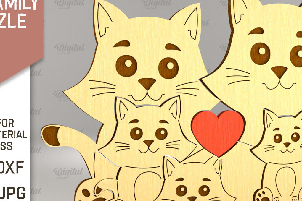 Intra απο ξύλο plywood 3mm-4mm πάχος Cat Family Puzzle . Γάτα Δίασταση 30x20 cm INTRAFABR-90004995