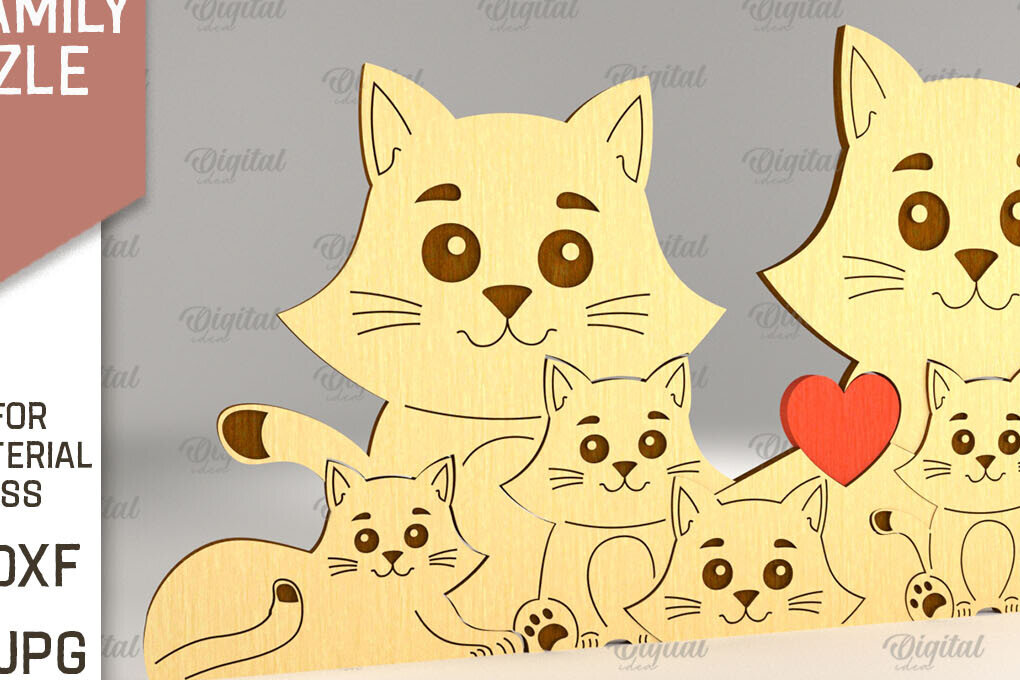Intra απο ξύλο plywood 3mm-4mm πάχος Cat Family Puzzle . Γάτα Δίασταση 30x20 cm INTRAFABR-90005051
