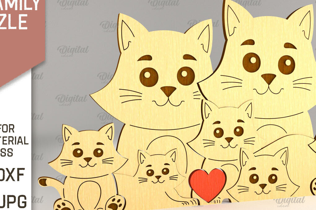 Intra απο ξύλο plywood 3mm-4mm πάχος Cat Family Puzzle . Γάτα Δίασταση 30x20 cm INTRAFABR-90005098
