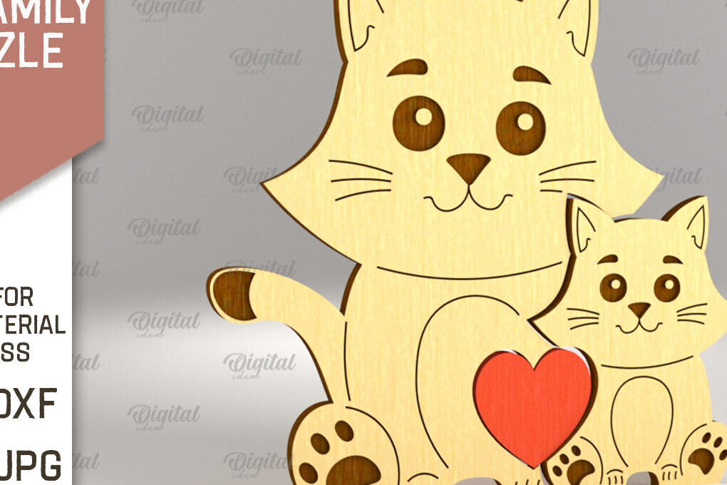 Intra απο ξύλο plywood 3mm-4mm πάχος Cat Family Puzzle . Γάτα Δίασταση 30x20 cm INTRAFABR-90004810