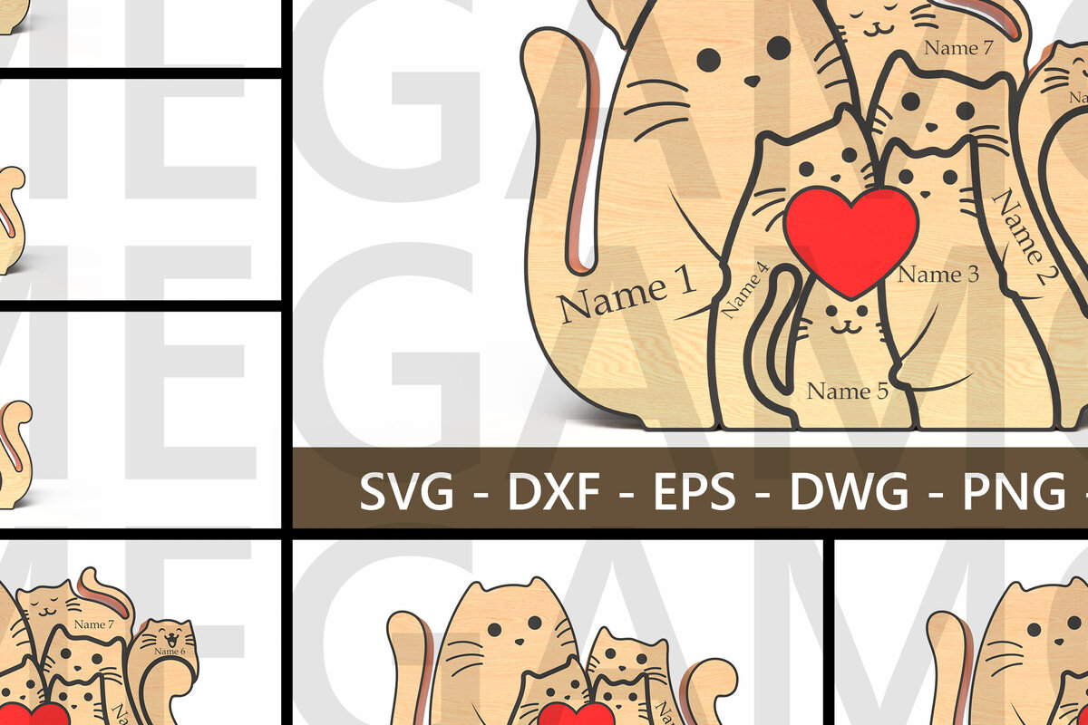 Σετ των 2 Intra απο ξύλο plywood 3mm-4mm πάχος Διακόσμηση τραπεζιού Cat Family – Δίασταση 15x15 cm INTRAFABR-121637336