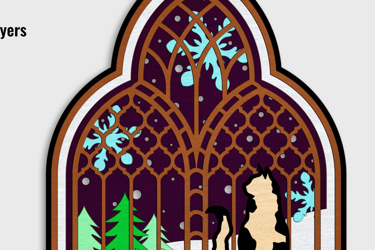 Σετ των 2 Intra απο ξύλο plywood 3mm-4mm πάχος Γάτα στο τοξωτό παράθυρο που θαυμάζει το χιόνι Δίασταση 15x15 cm INTRAFABR-107344668