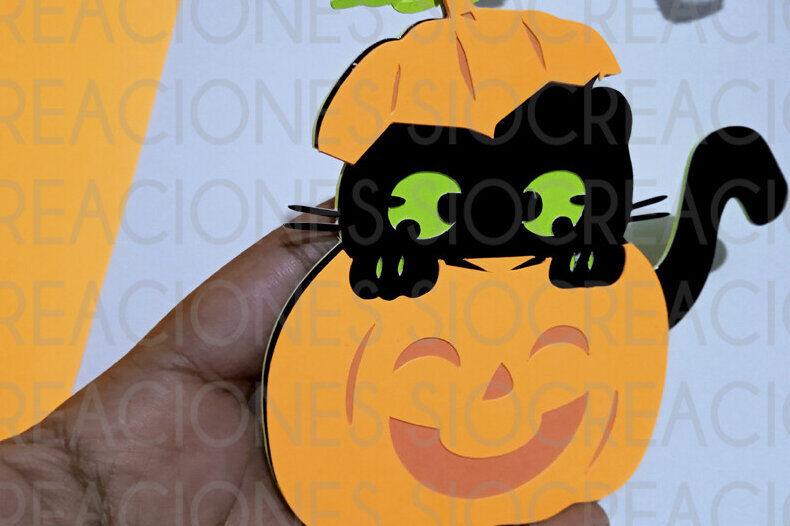 Σετ των 3 Intra απο ξύλο plywood 3mm-4mm πάχος Γάτα σε κολοκύθα , Απόκριες Δίασταση 15x15 cm INTRAFABR-77209301