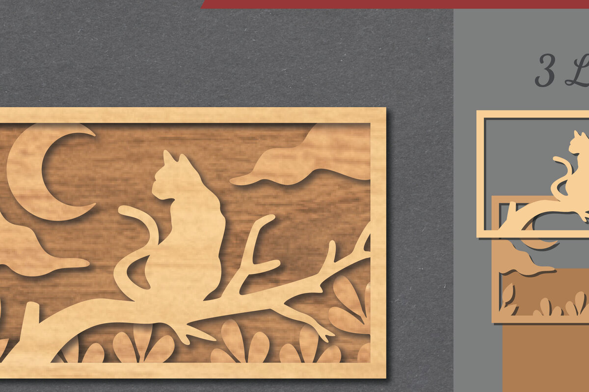 Σετ των 2 Intra απο ξύλο plywood 3mm-4mm πάχος Cat in the Tree Διακόσμηση σπιτιού με λέιζερ Δίασταση 15x15 cm INTRAFABR-112341435