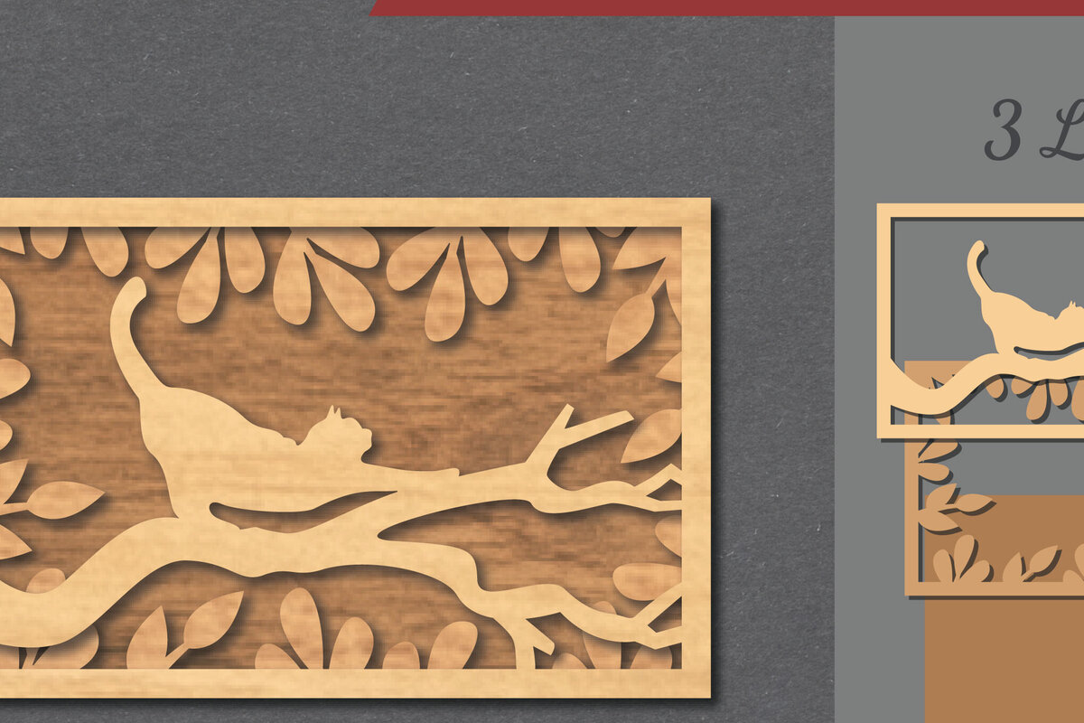 Σετ των 2 Intra απο ξύλο plywood 3mm-4mm πάχος Cat in the Tree Διακόσμηση σπιτιού με λέιζερ Δίασταση 15x15 cm INTRAFABR-112341592