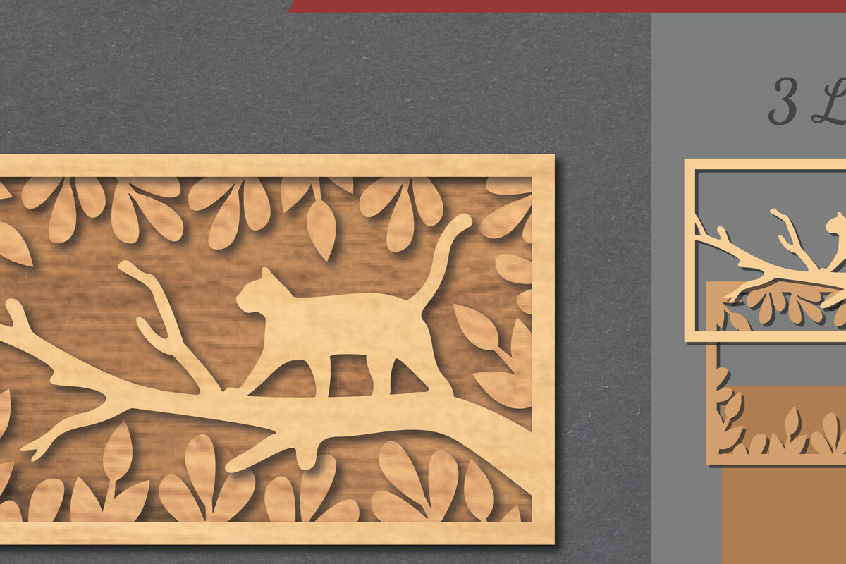 Σετ των 2 Intra απο ξύλο plywood 3mm-4mm πάχος Cat in the Tree Διακόσμηση σπιτιού με λέιζερ Δίασταση 15x15 cm INTRAFABR-112341649