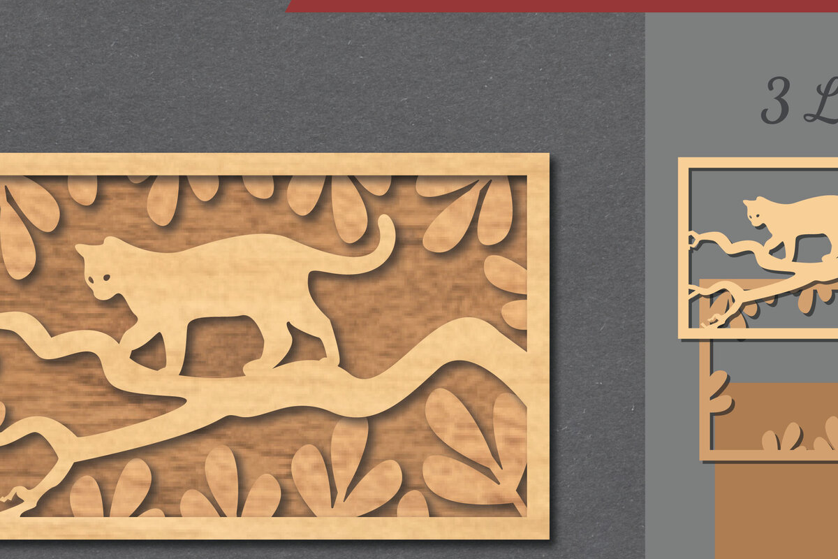 Σετ των 2 Intra απο ξύλο plywood 3mm-4mm πάχος Cat in the Tree Διακόσμηση σπιτιού με λέιζερ Δίασταση 15x15 cm INTRAFABR-112341379