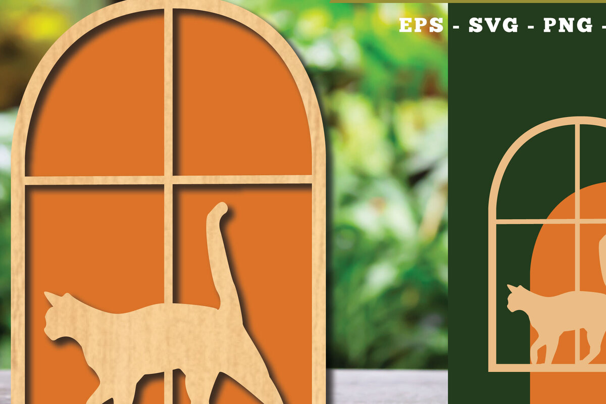 Σετ των 2 Intra απο ξύλο plywood 3mm-4mm πάχος Διακόσμηση κοπής με λέιζερ Cat in the Window 2 Δίασταση 15x15 cm INTRAFABR-113945883