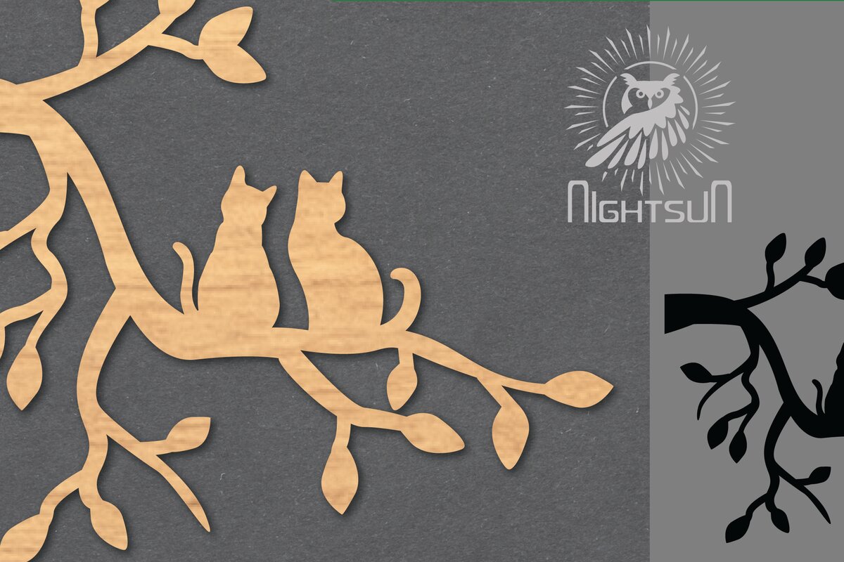 Σετ των 2 Intra απο ξύλο plywood 3mm-4mm πάχος Διακόσμηση κοπής με λέιζερ Cat in Tree 1 Δίασταση 15x15 cm INTRAFABR-120094255