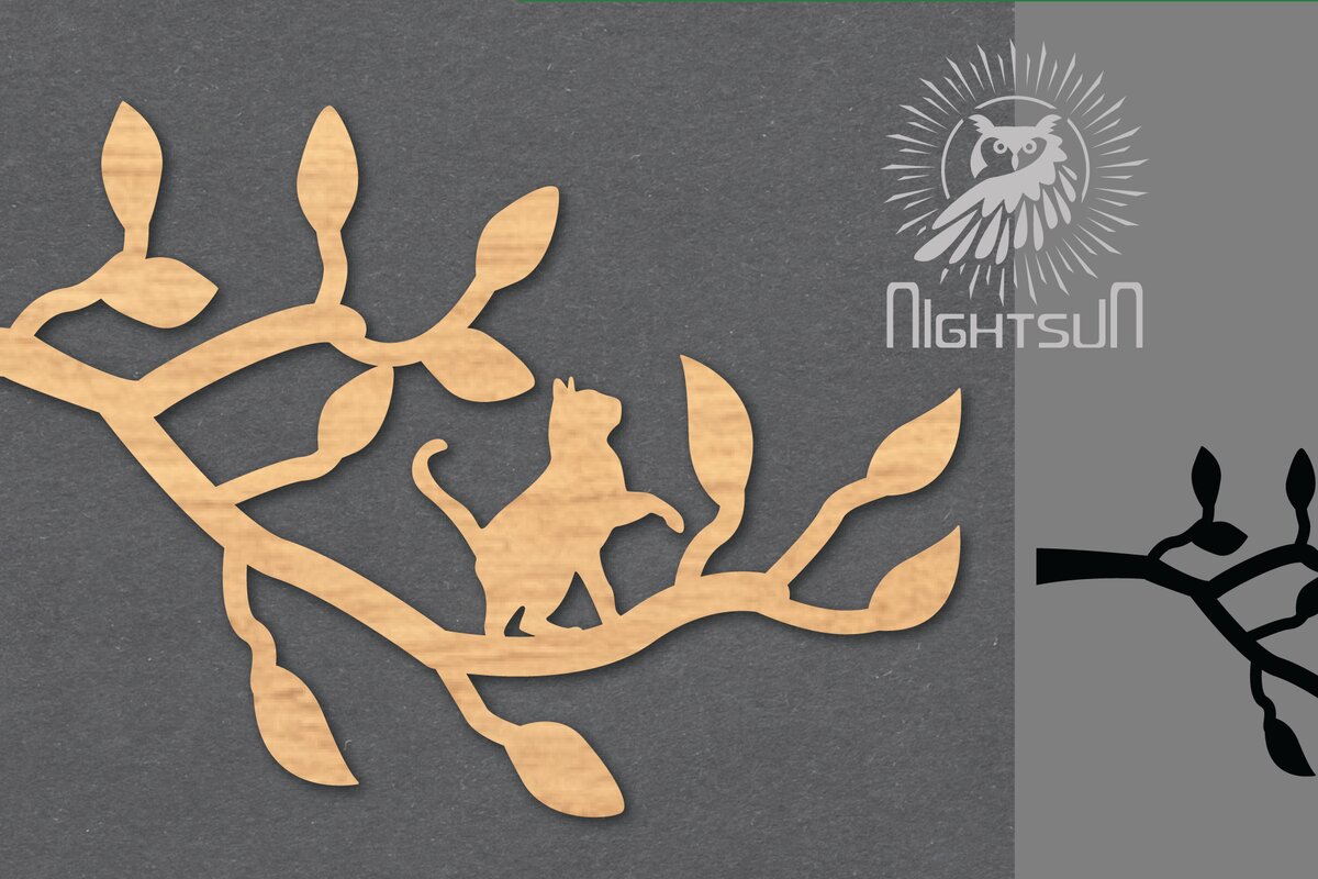 Σετ των 2 Intra απο ξύλο plywood 3mm-4mm πάχος Διακόσμηση κοπής με λέιζερ Cat in Tree 2 Δίασταση 15x15 cm INTRAFABR-120094284