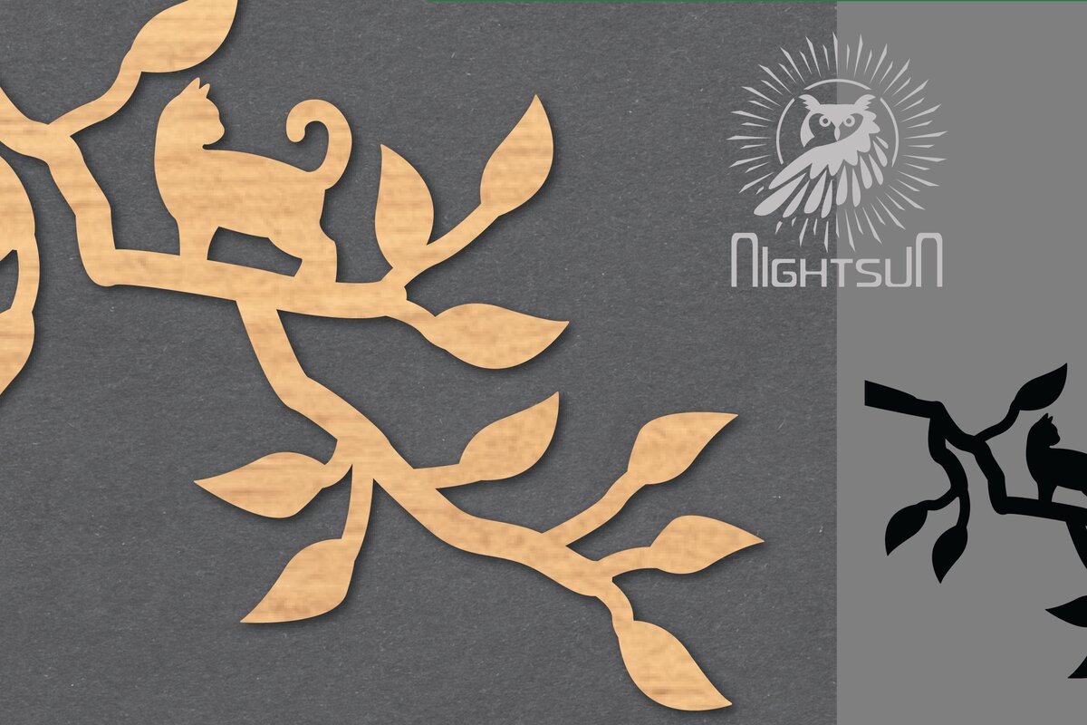 Σετ των 2 Intra απο ξύλο plywood 3mm-4mm πάχος Διακόσμηση κοπής με λέιζερ Cat in Tree 3 Δίασταση 15x15 cm INTRAFABR-120094305