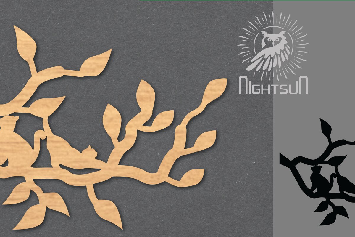 Σετ των 2 Intra απο ξύλο plywood 3mm-4mm πάχος Διακόσμηση κοπής με λέιζερ Cat in Tree 4 Δίασταση 15x15 cm INTRAFABR-120094338