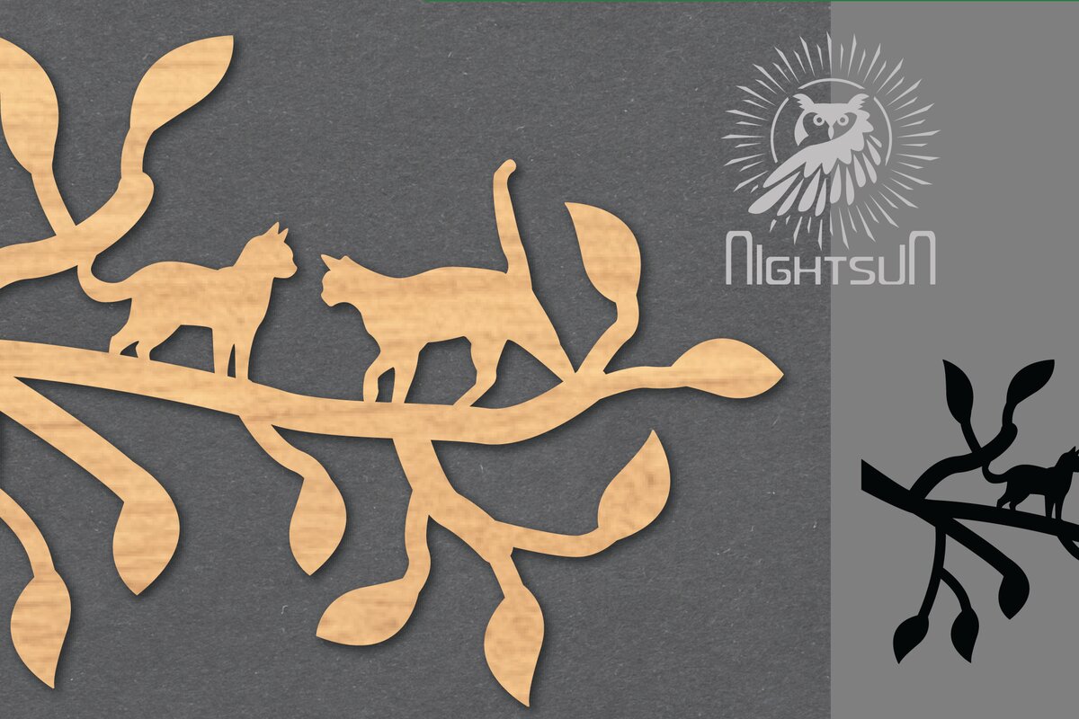 Σετ των 3 Intra απο ξύλο plywood 3mm-4mm πάχος Διακόσμηση κοπής με λέιζερ Cat in Tree 5 Δίασταση 15x15 cm INTRAFABR-120094345