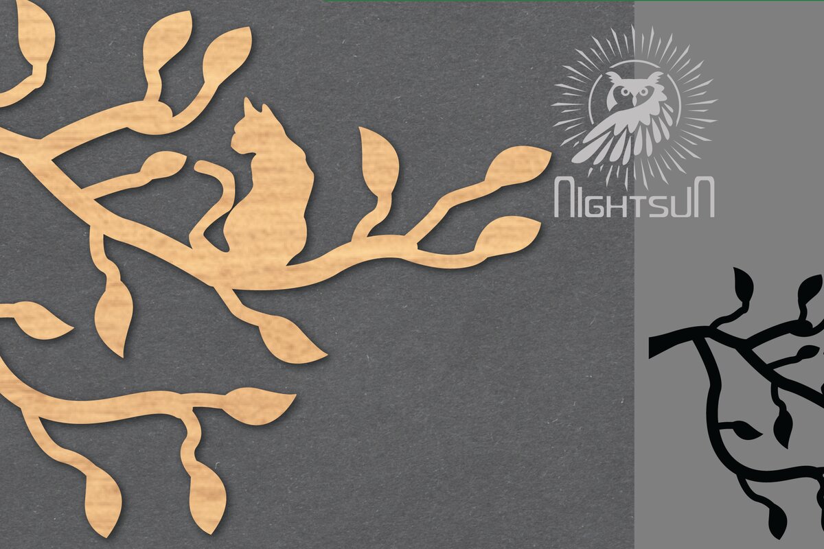 Σετ των 2 Intra απο ξύλο plywood 3mm-4mm πάχος Διακόσμηση κοπής με λέιζερ Cat in Tree 6 Δίασταση 15x15 cm INTRAFABR-120094360