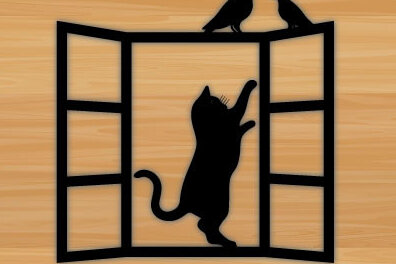 Intra απο ξύλο plywood 3mm-4mm πάχος κοπής με λέιζερ για διακόσμηση τοίχου γάτα σε παράθυρο Δίασταση 40x40 cm INTRAFABR-69975060