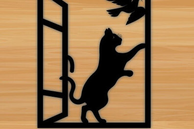 Intra απο ξύλο plywood 3mm-4mm πάχος κοπής με λέιζερ για διακόσμηση τοίχου γάτα σε παράθυρο Δίασταση 40x40 cm INTRAFABR-69975116