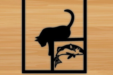 Intra απο ξύλο plywood 3mm-4mm πάχος κοπής με λέιζερ για διακόσμηση τοίχου γάτα σε παράθυρο Δίασταση 40x40 cm INTRAFABR-69975174